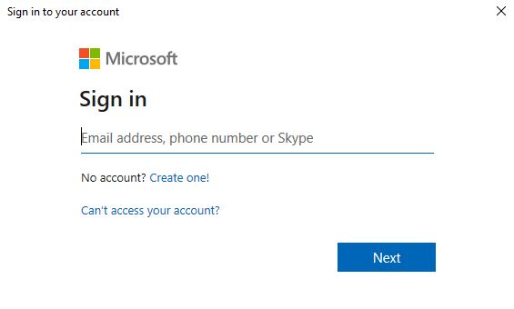 Azure Login Screen